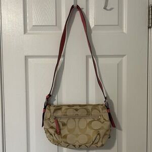 Coach Tan and Pink‎ Logo Print Crossbody Bag